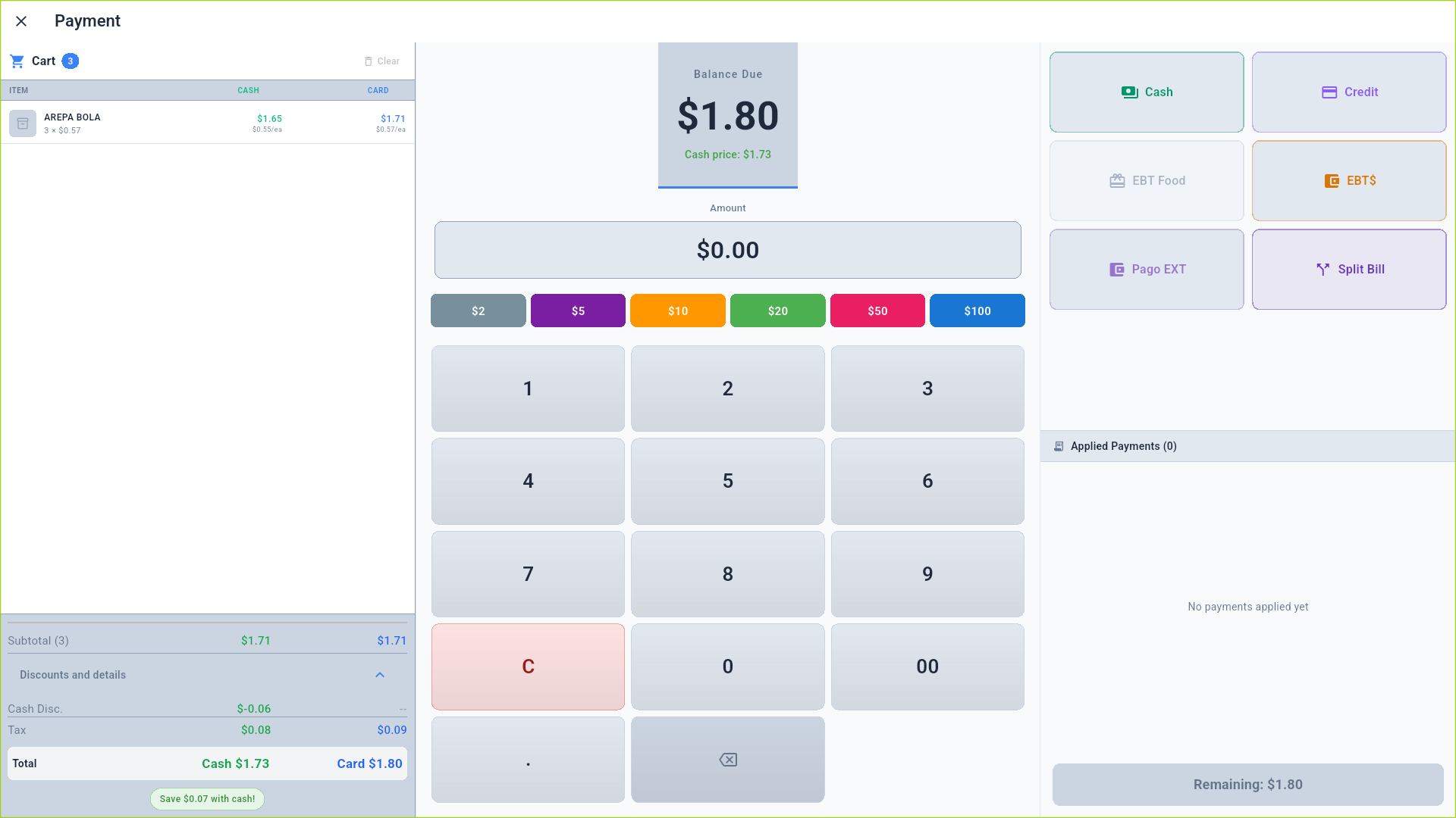 Payment screen