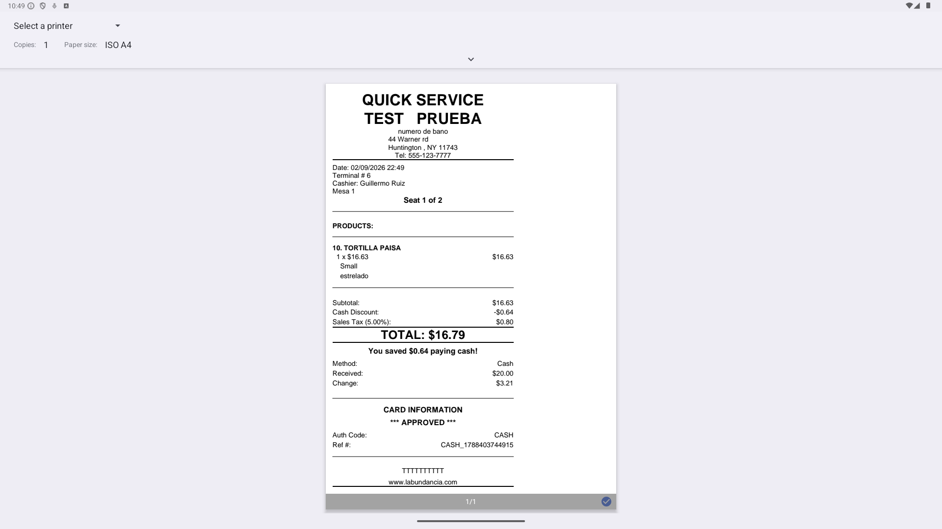 Seat receipt