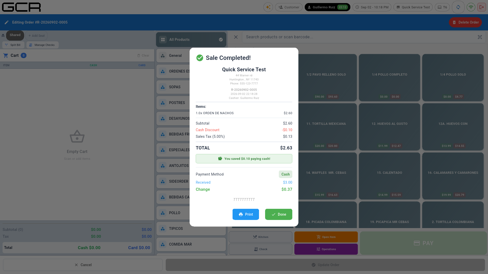 On-screen receipt