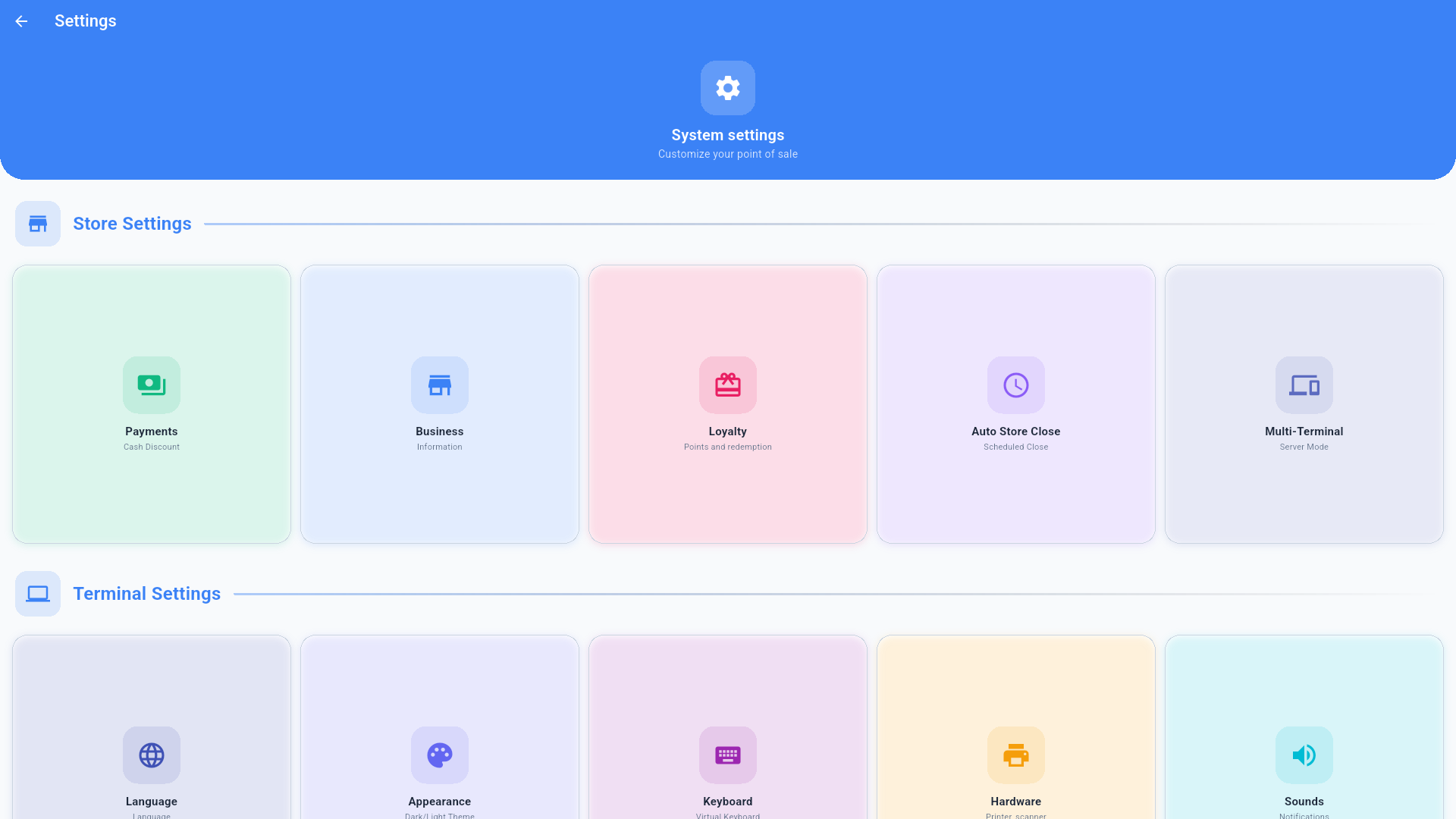 Settings - store